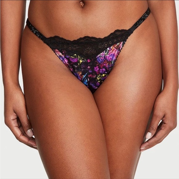 NWT Victoria’s Secret Shine Strap Thong Panty Floral Large - Picture 2 of 7